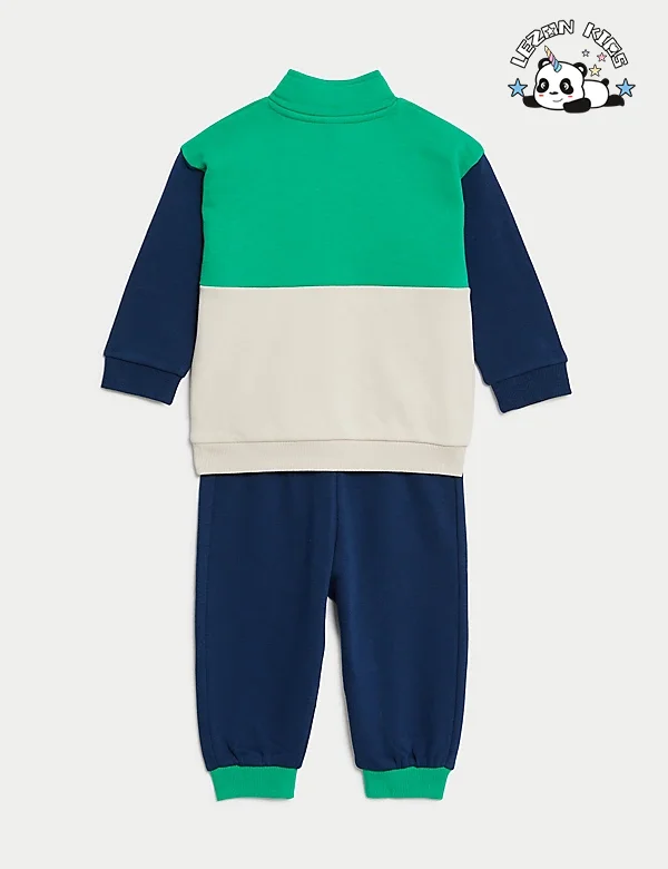 LEZONKIDS - Customizable New Fashion Boys Outfits Color Block Long Sleeves Zipper Sweatshirt Boys' Clothing Set